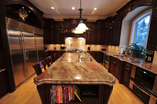 A room that has sealed granite counters.