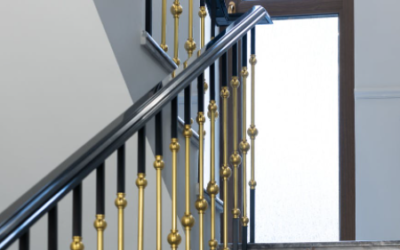 Cleaning stair railings in a home.